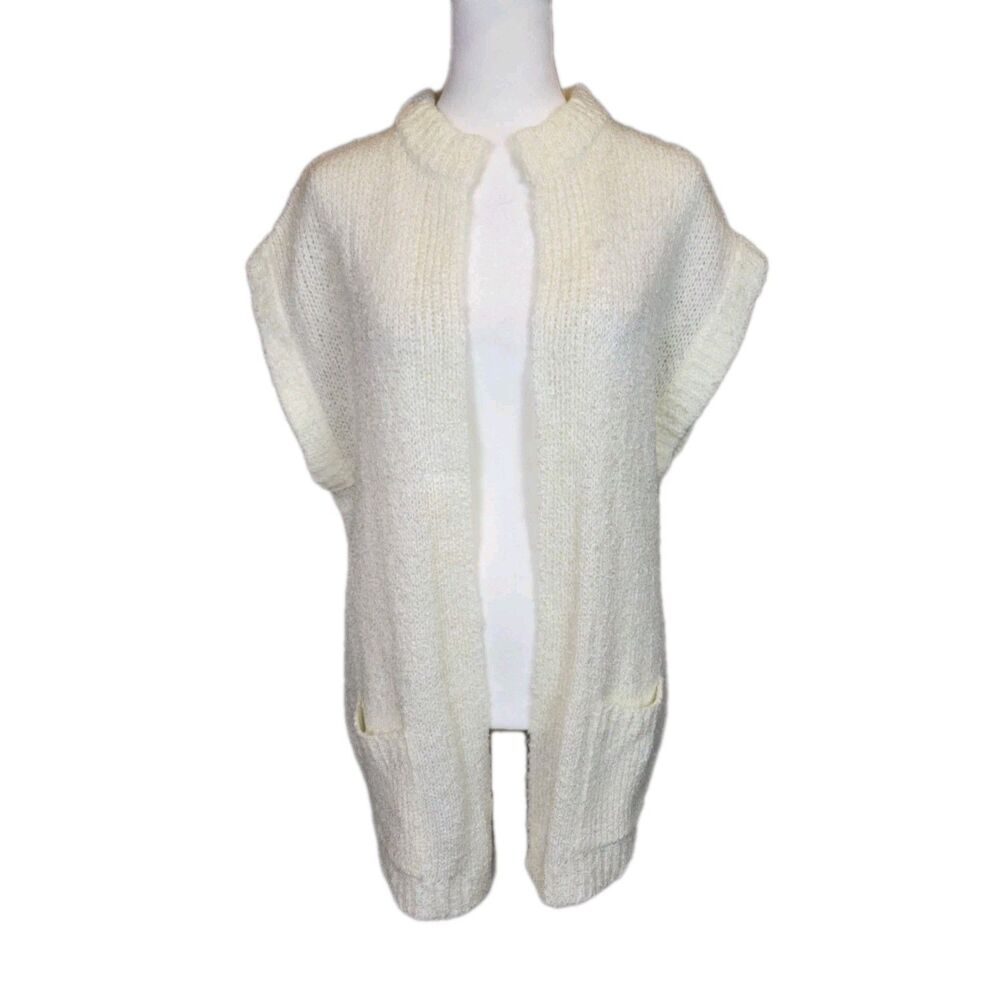 Vintage Collections Plus Womens Open Cardigan Size Large Ivory Pockets